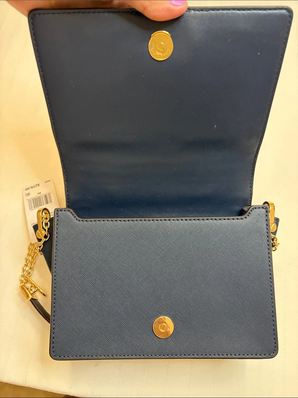 Michael Kors Navy and Light Blue Studded Shoulder Bag with Gold Chain
